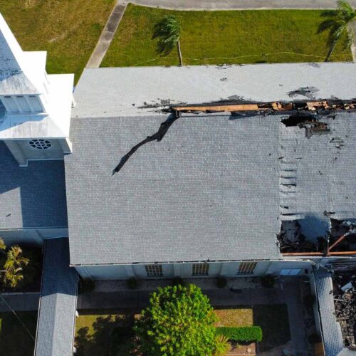 Fire-damaged building exterior