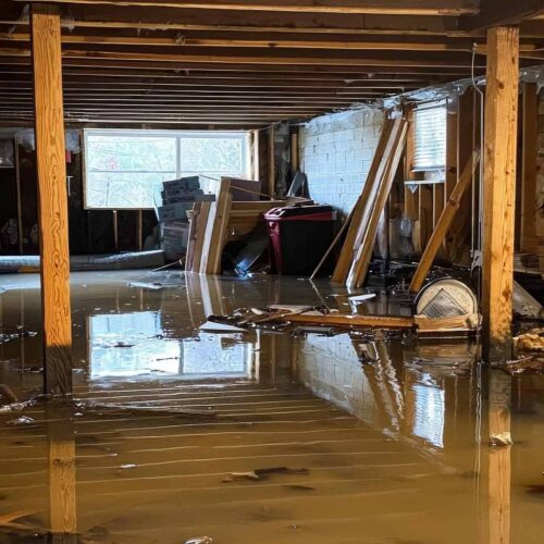 Flooded room with standing water