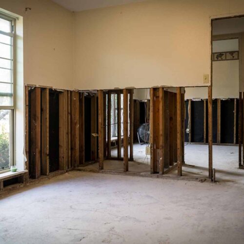 Interior under construction after water damage